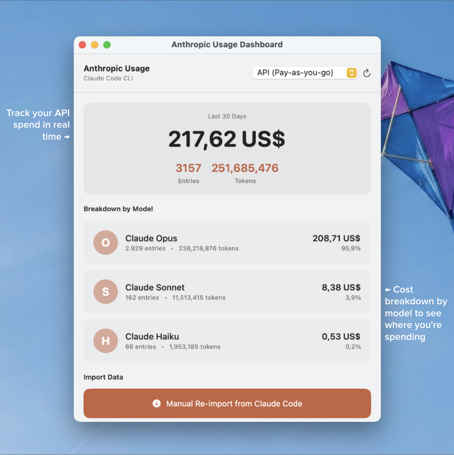 Claude dashboard for pay-as-you-go API usage